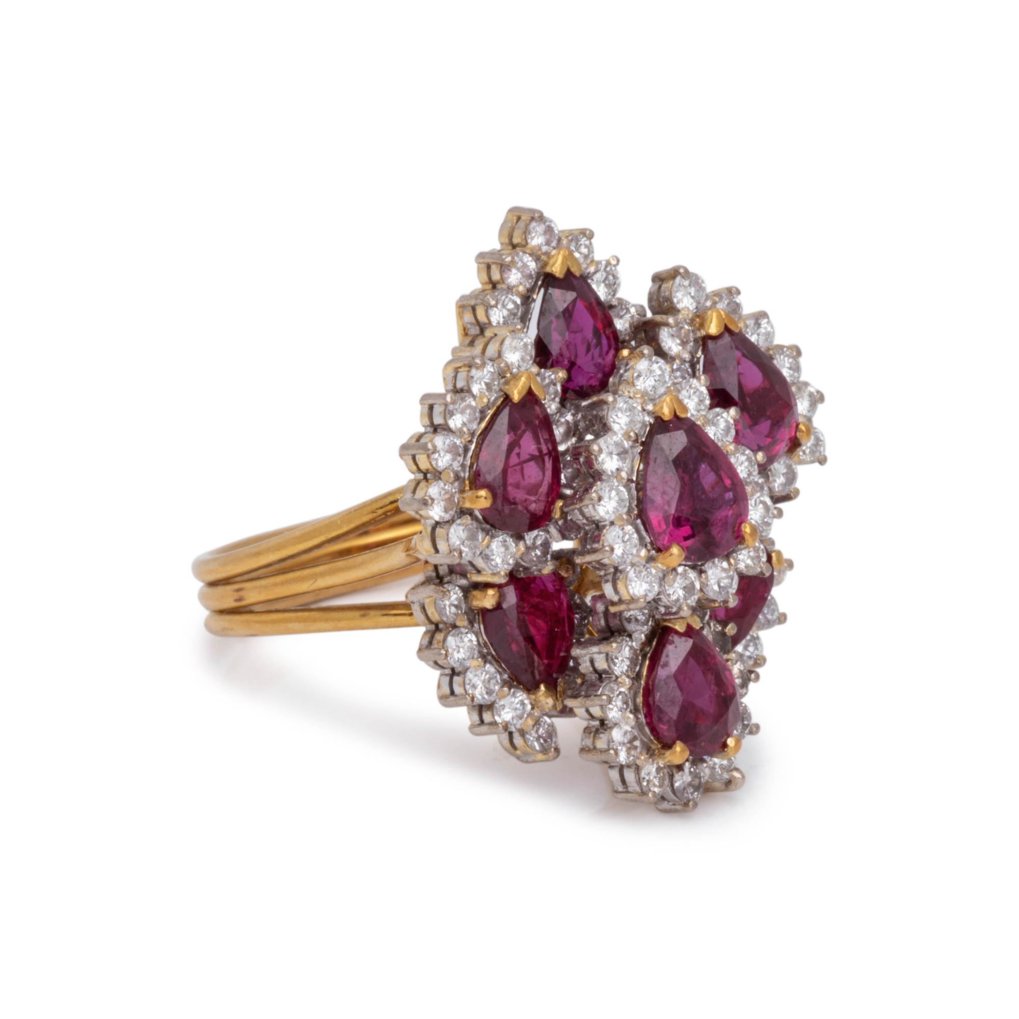 HAMMERMAN BROTHERS, RUBY AND DIAMOND CLUSTER RING