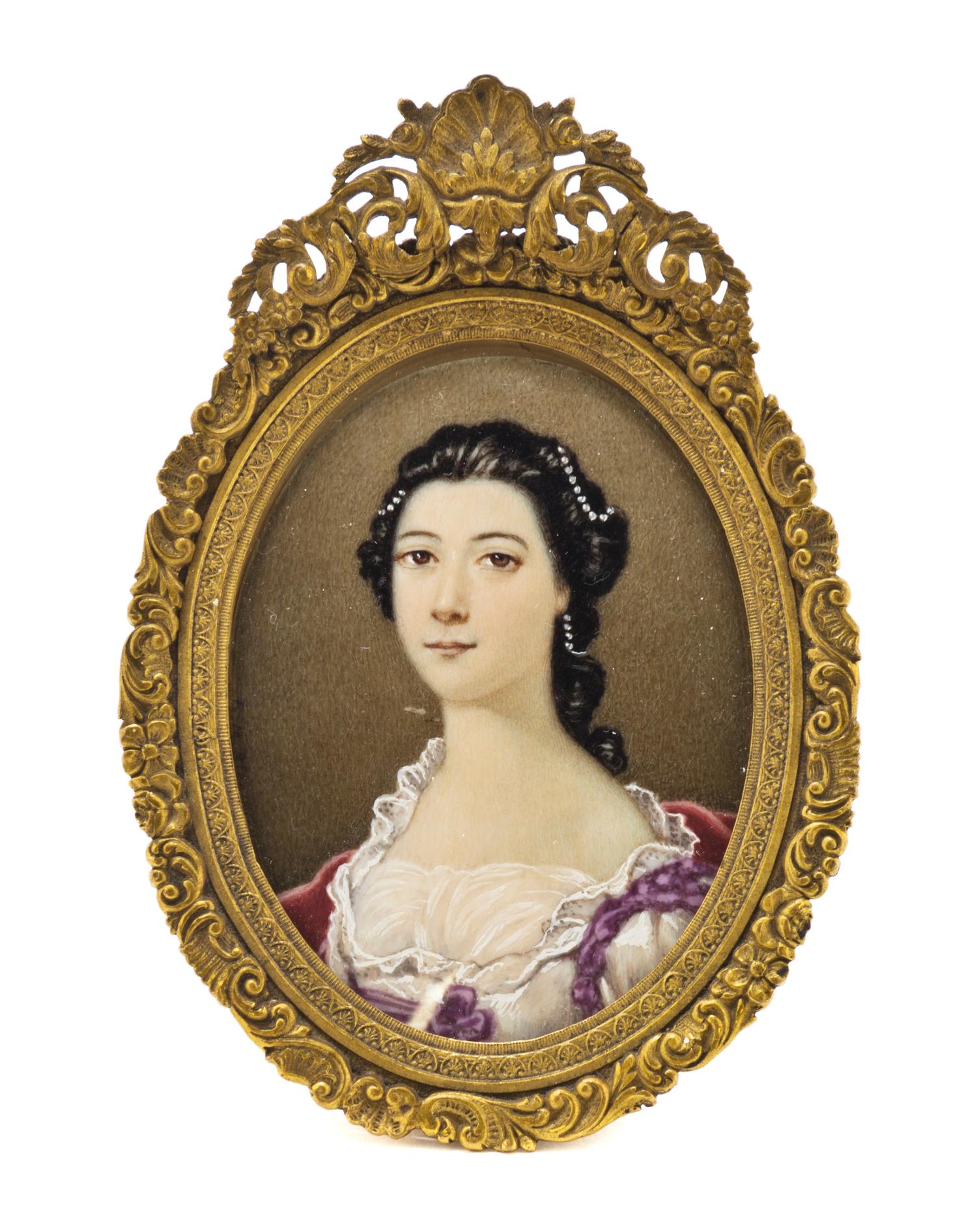 A Continental Portrait Miniature on Ivory, Height of portrait 2 3/4 x width 2 inches.