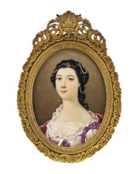 A Continental Portrait Miniature on Ivory, Height of portrait 2 3/4 x width 2 inches.