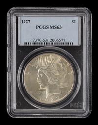 A United States 1927 Peace Silver Dollar Coin