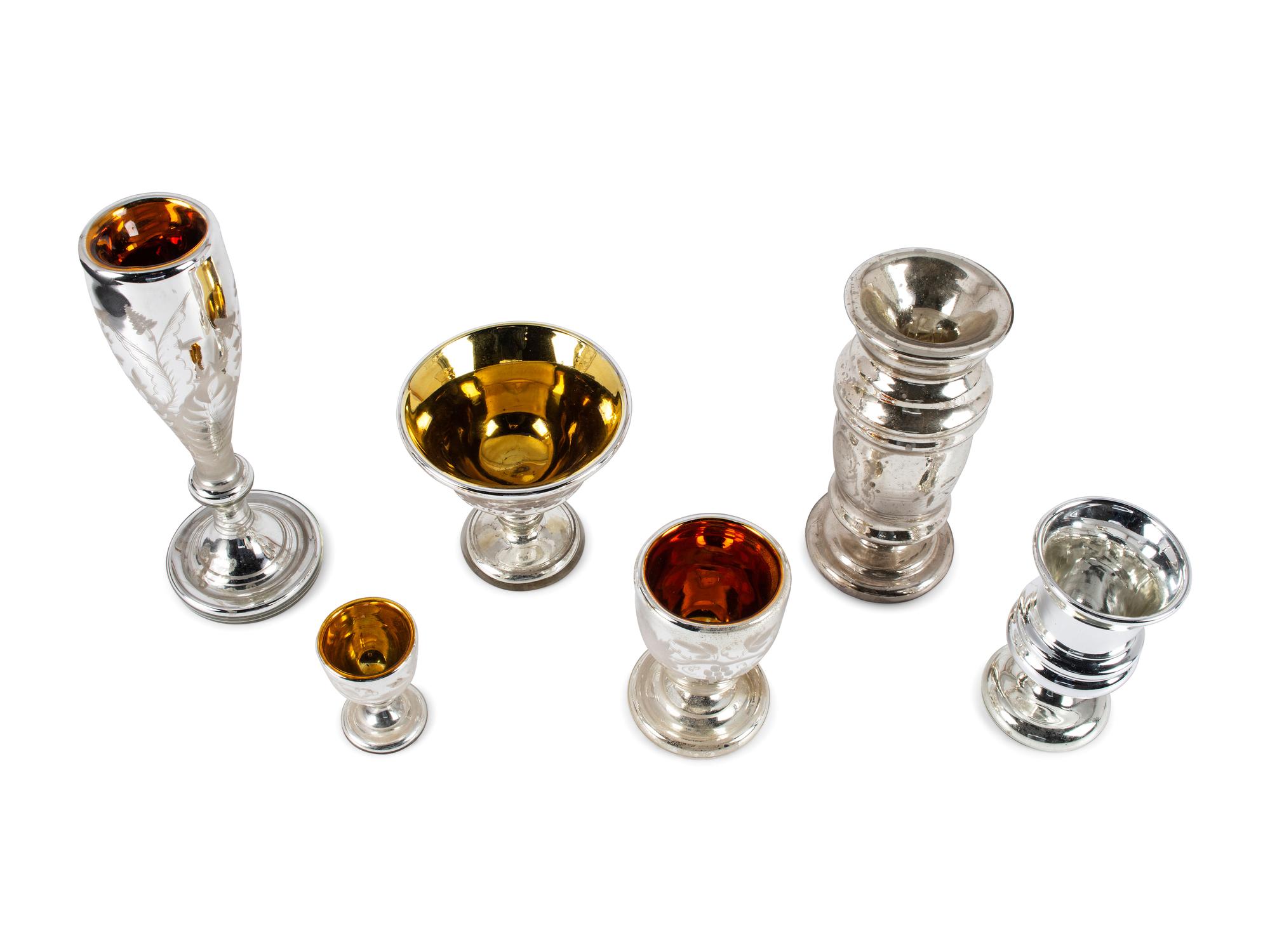Six Etched Mercury Glass Table Articles
