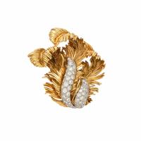 DIAMOND, YELLOW GOLD, AND PLATINUM BROOCH