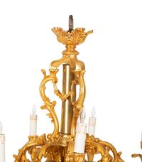 A Pair of Sèvres Style Porcelain and Gilt Bronze Nine-Light Chandeliers