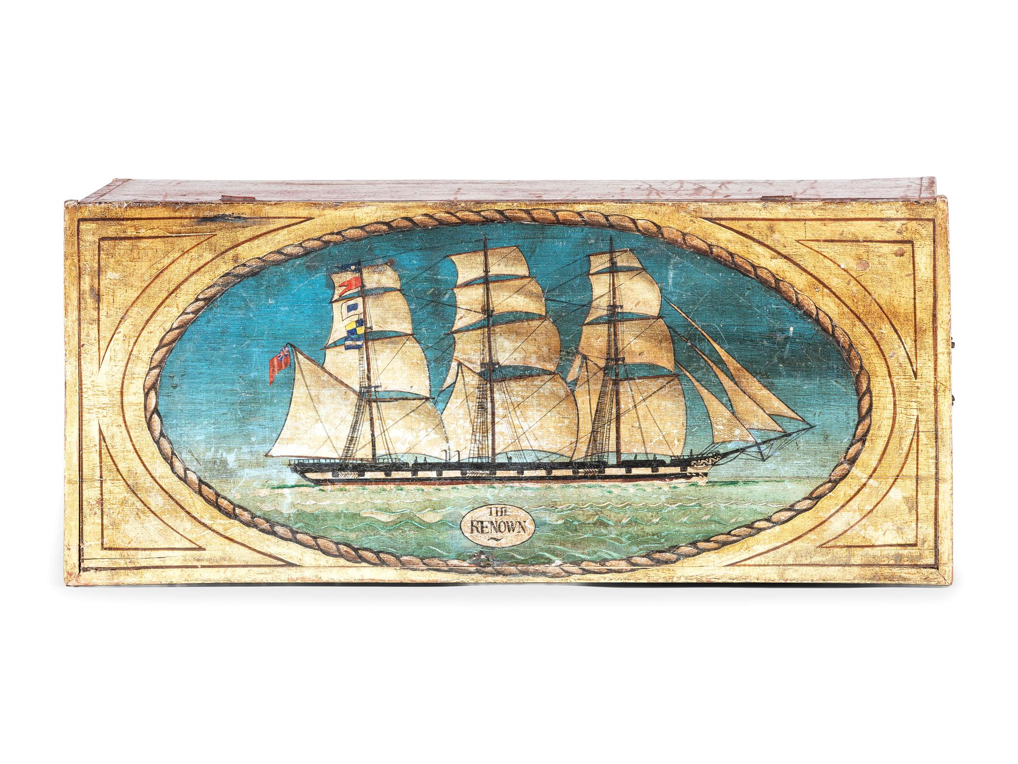An English Paint Decorated Pine The Renown White-Star Line Blanket Chest