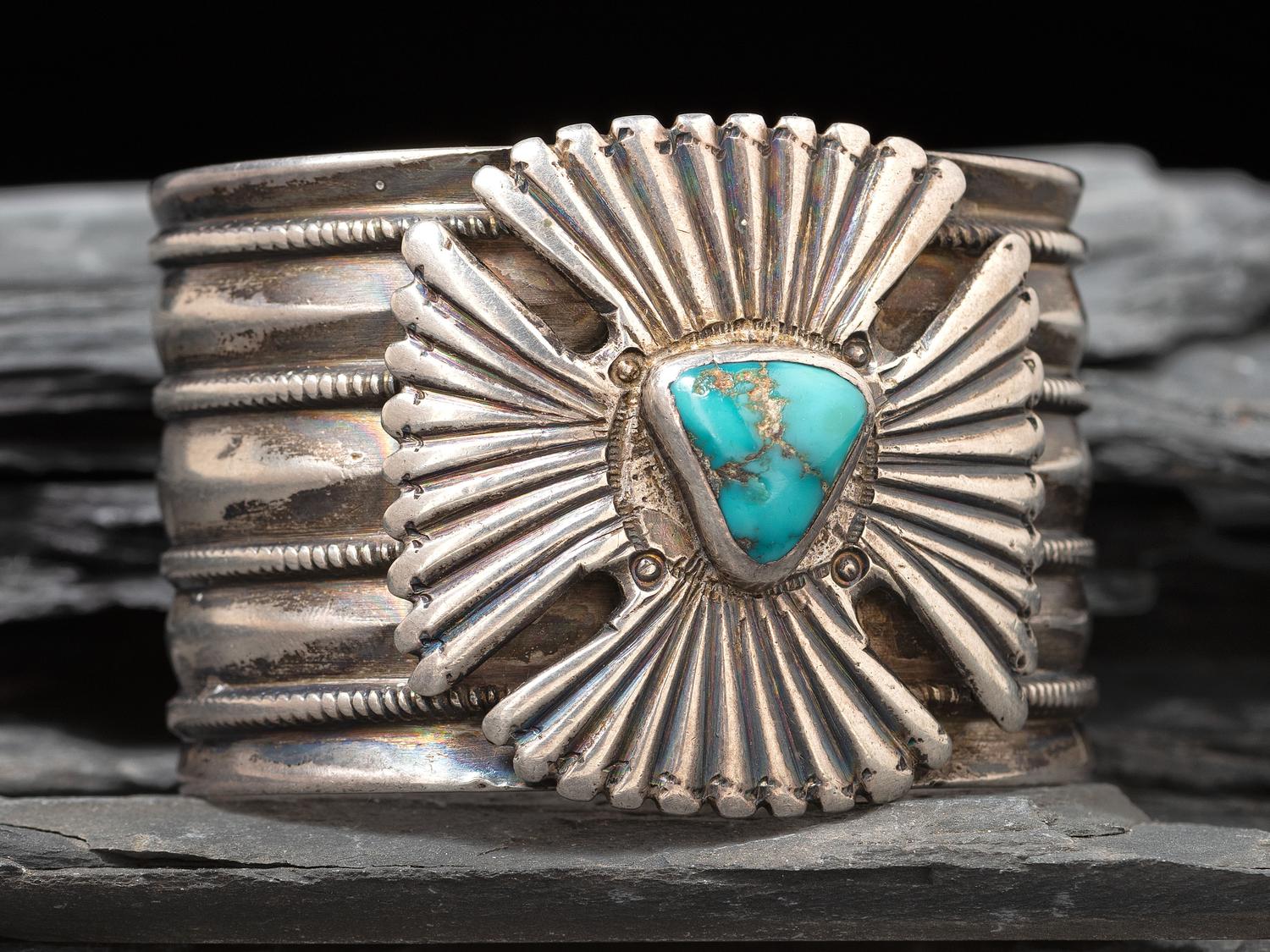Navajo Ingot and Turquoise Cuff Bracelet, with Maltese Cross, Collected by Hoffman Birney (1891-1958)