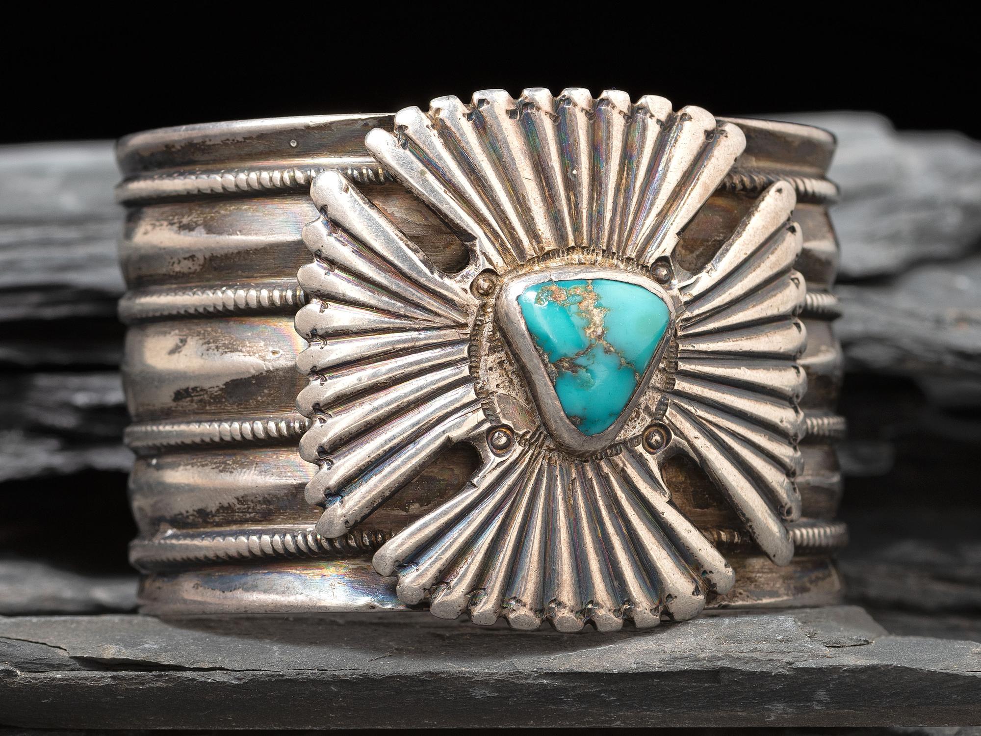 Navajo Ingot and Turquoise Cuff Bracelet, with Maltese Cross, Collected by Hoffman Birney (1891-1958)