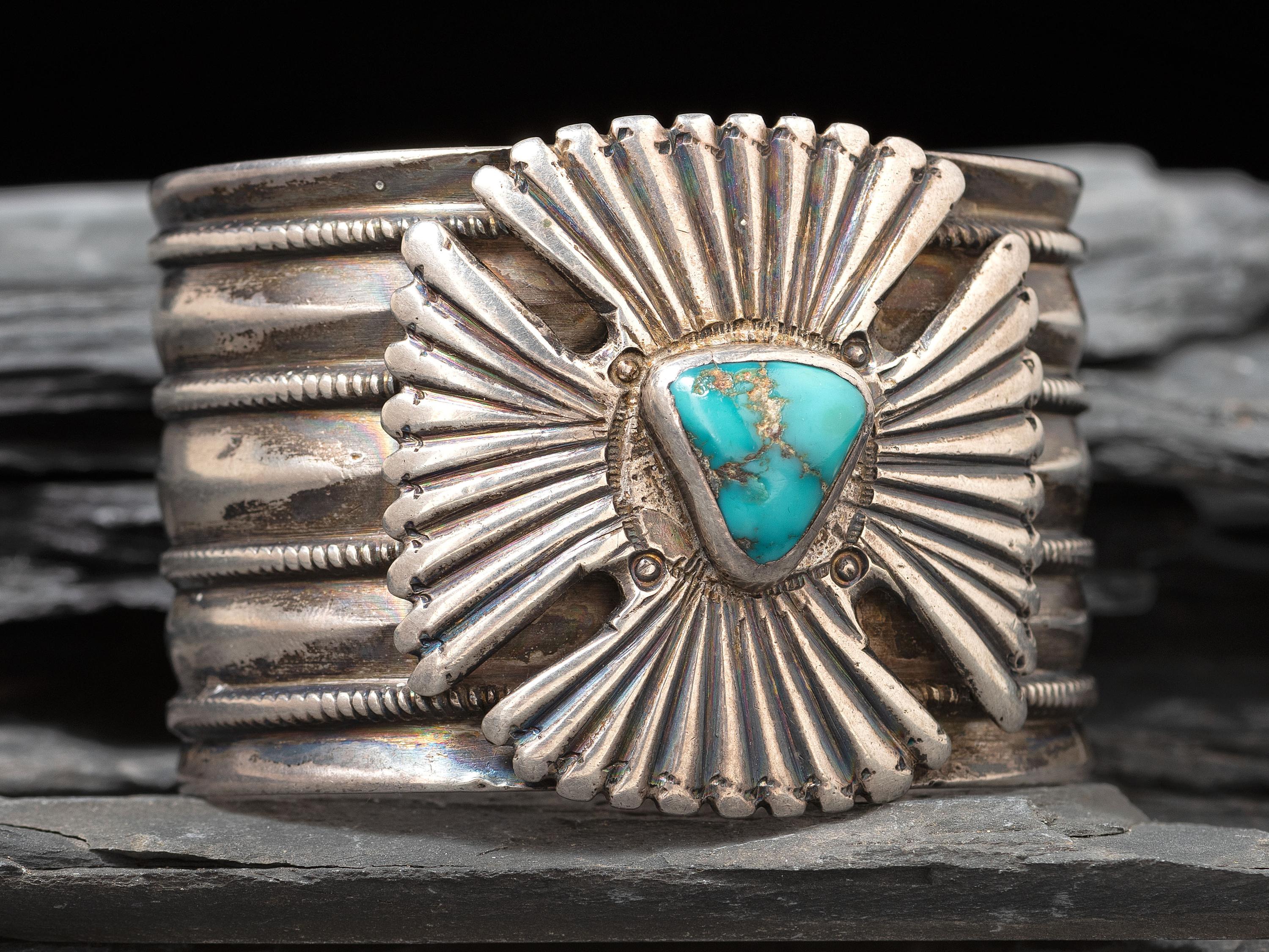 Navajo Ingot and Turquoise Cuff Bracelet, with Maltese Cross, Collected by Hoffman Birney (1891-1958)