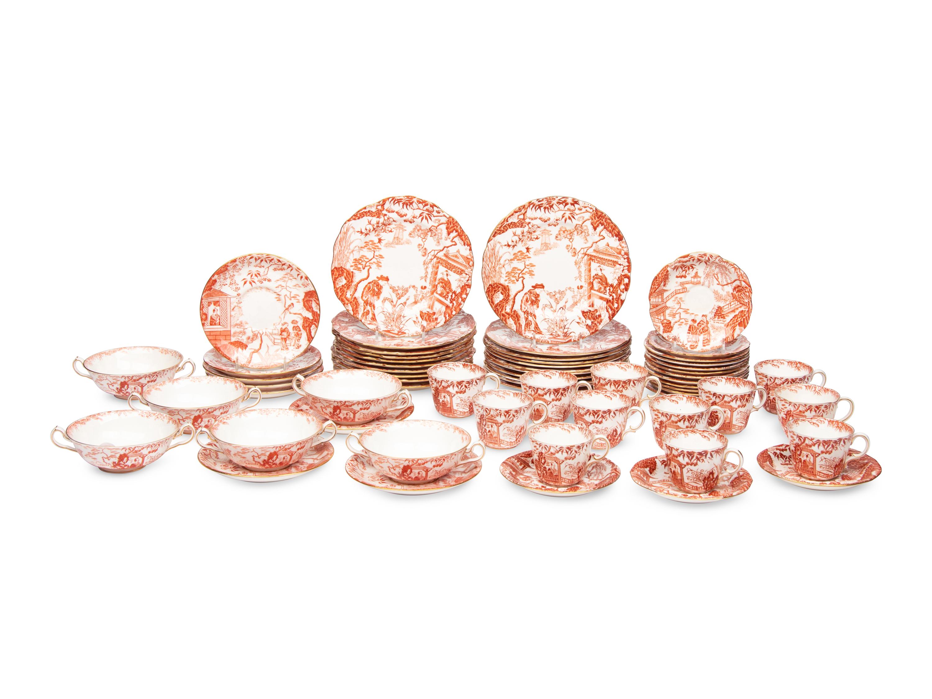 A Royal Crown Derby Red Mikado Porcelain Dinner Service