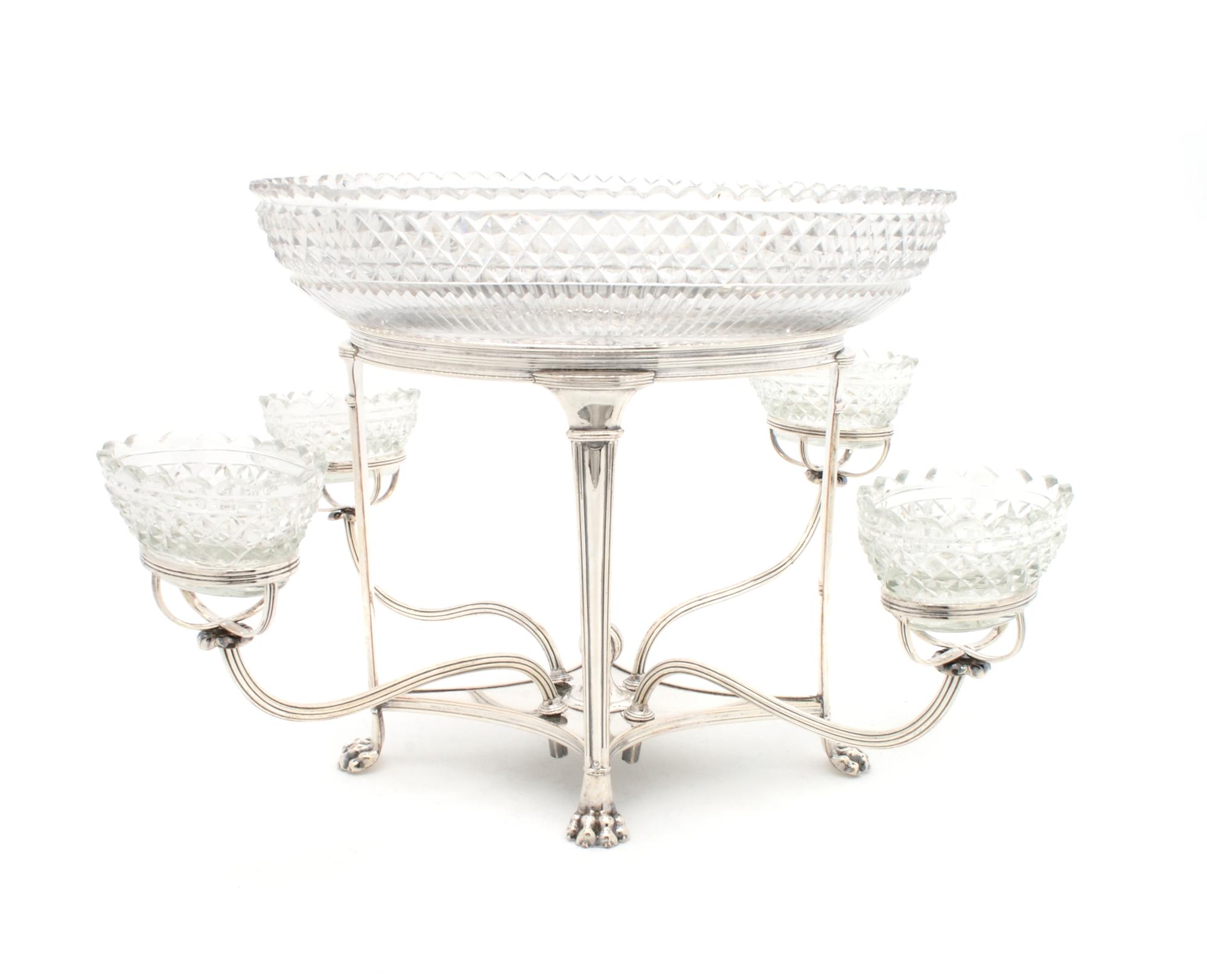 An English Silverplate Epergne, Sheffield, Height overall 11 3/8 inches.