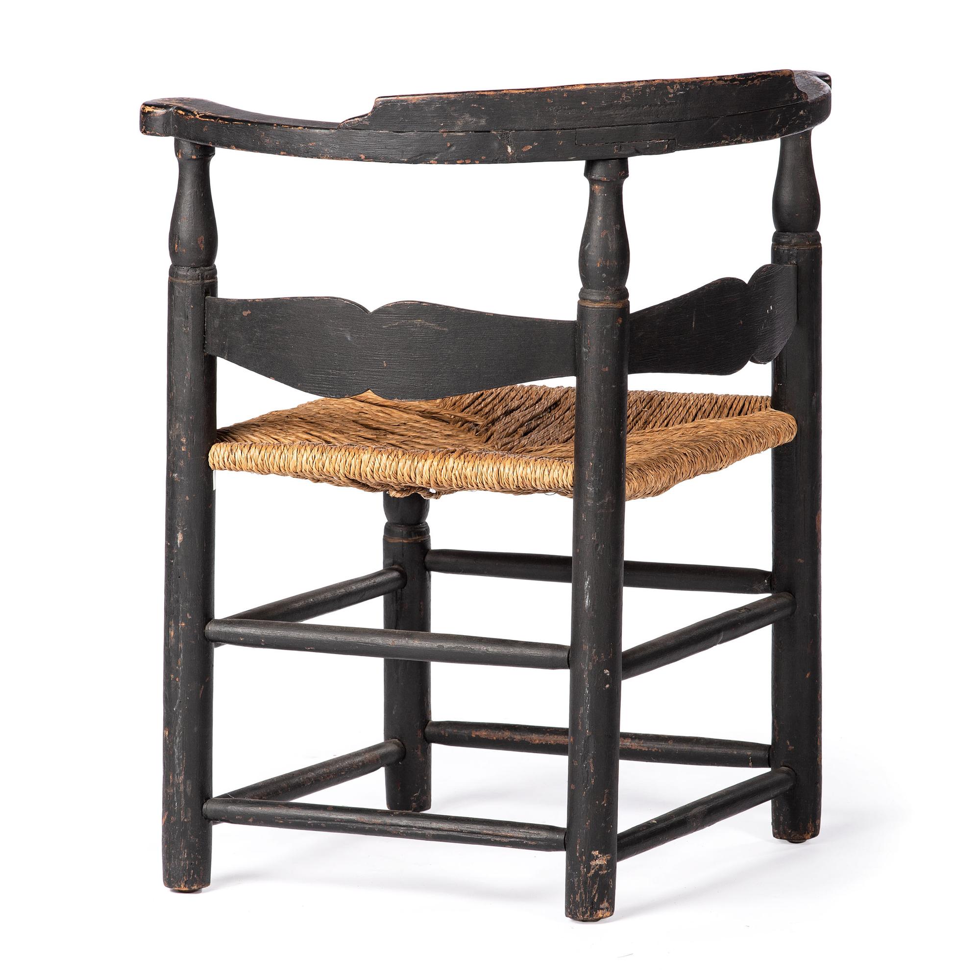 A Federal Parcel-Gilt and Black Painted Rush-Seat Roundabout Armchair
