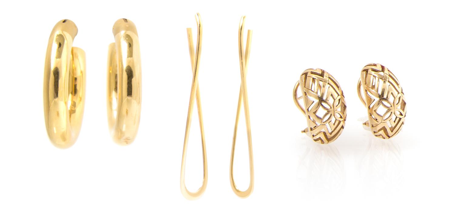 A Collection of Yellow Gold Earrings, 22.20 dwts.