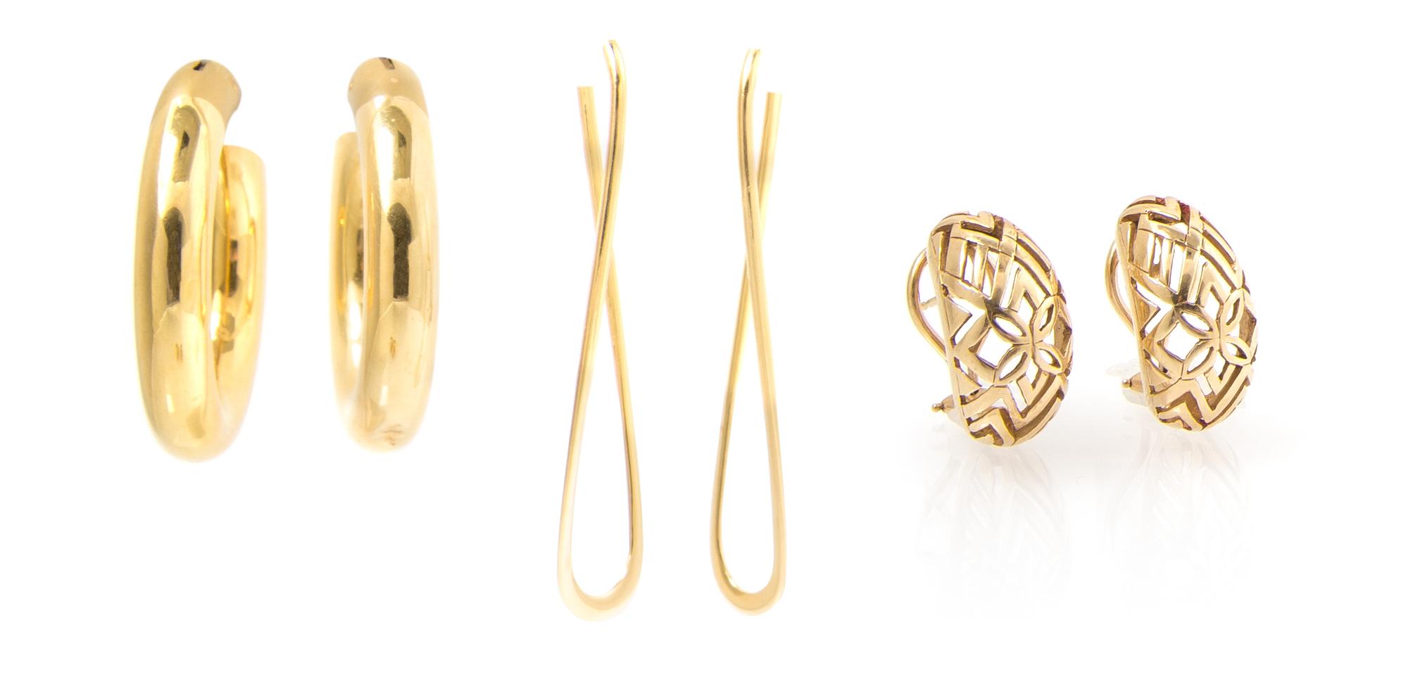 A Collection of Yellow Gold Earrings, 22.20 dwts.