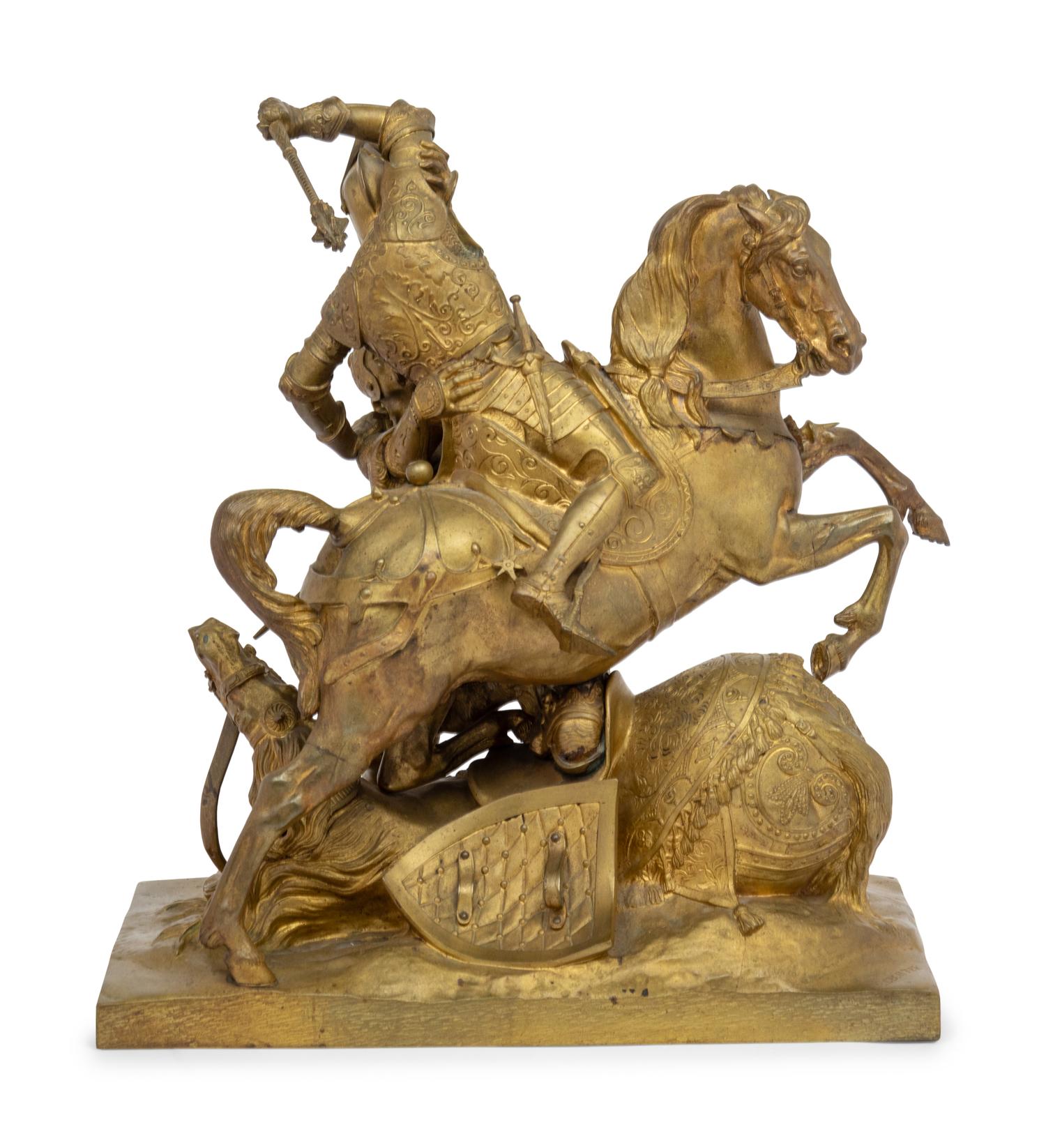 A Large French Gilt Bronze Figural Mantel Clock After Jean-François-Théodore Gechter (1796-1844)