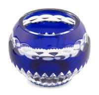 A Set of Four Modern Fabergé Blue Cut-to-Clear Glass Votive Holders and a John Hardy Silver Snuffer