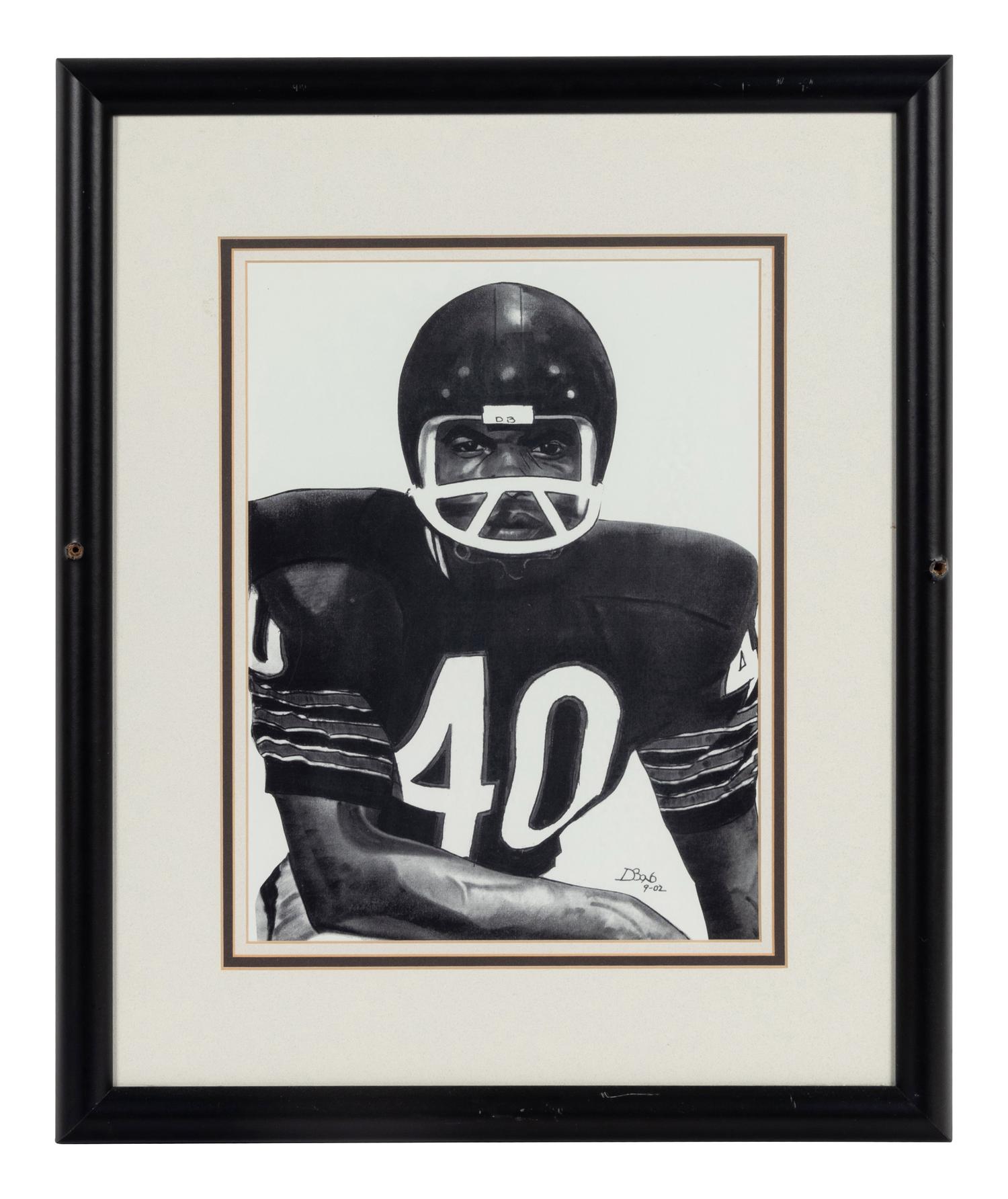 A Group of Nine Artworks of Various Football Players Formerly Displayed at Mike Ditka’s Restaurant
