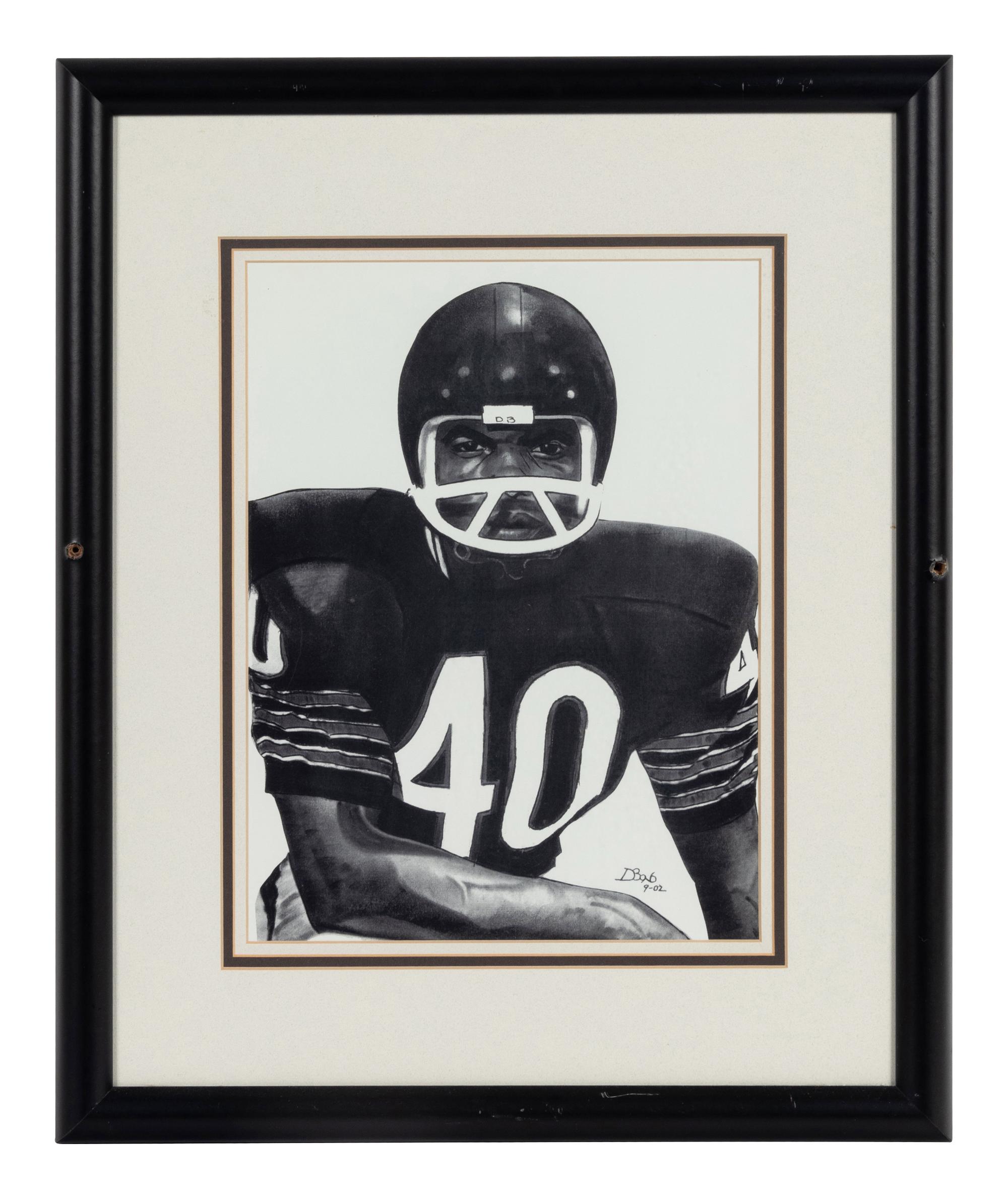 A Group of Nine Artworks of Various Football Players Formerly Displayed at Mike Ditka’s Restaurant