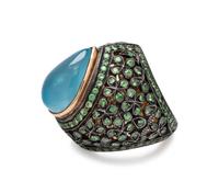 AQUAMARINE AND GREEN GEMSTONE RING