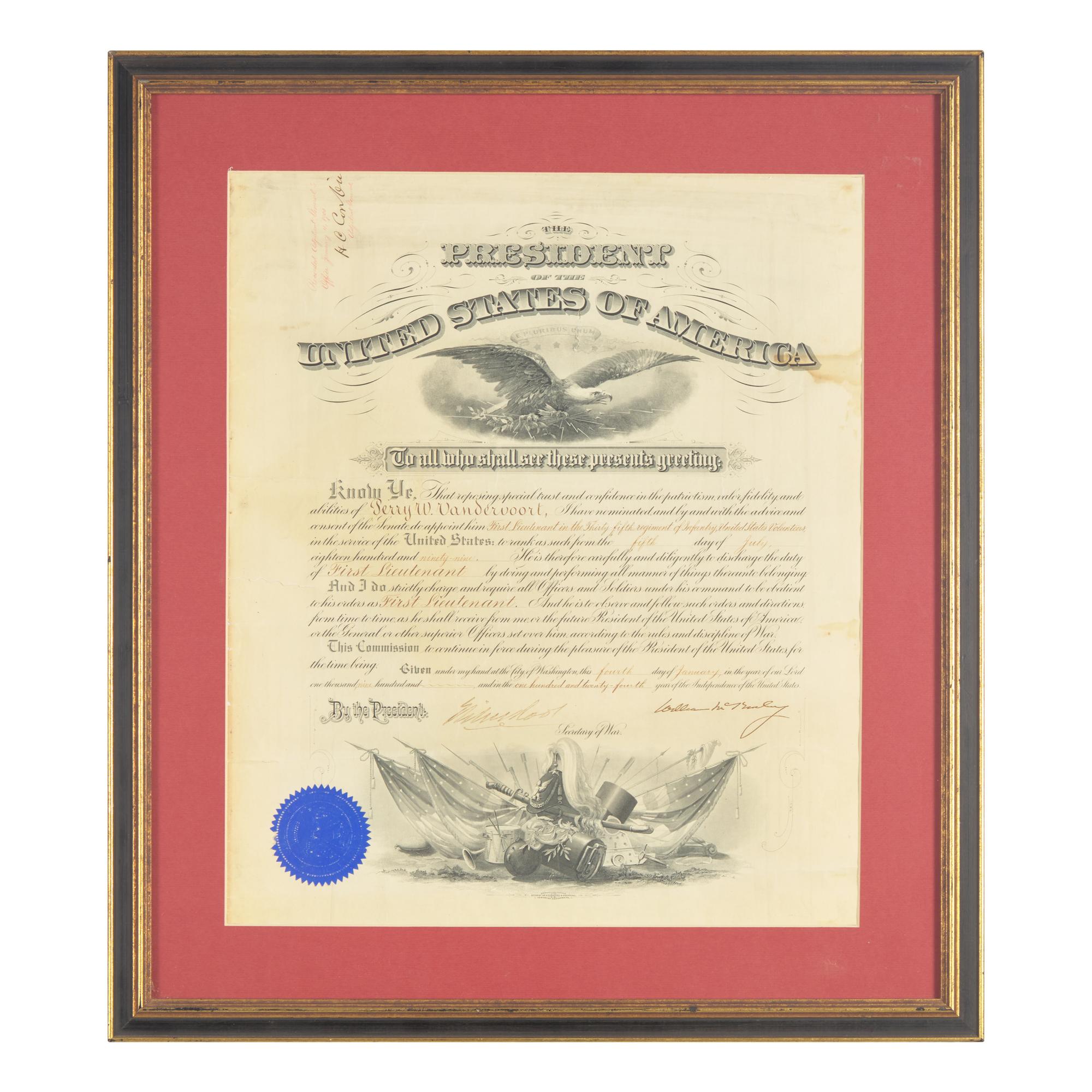 [Presidential] McKinley, William. Signed military commission