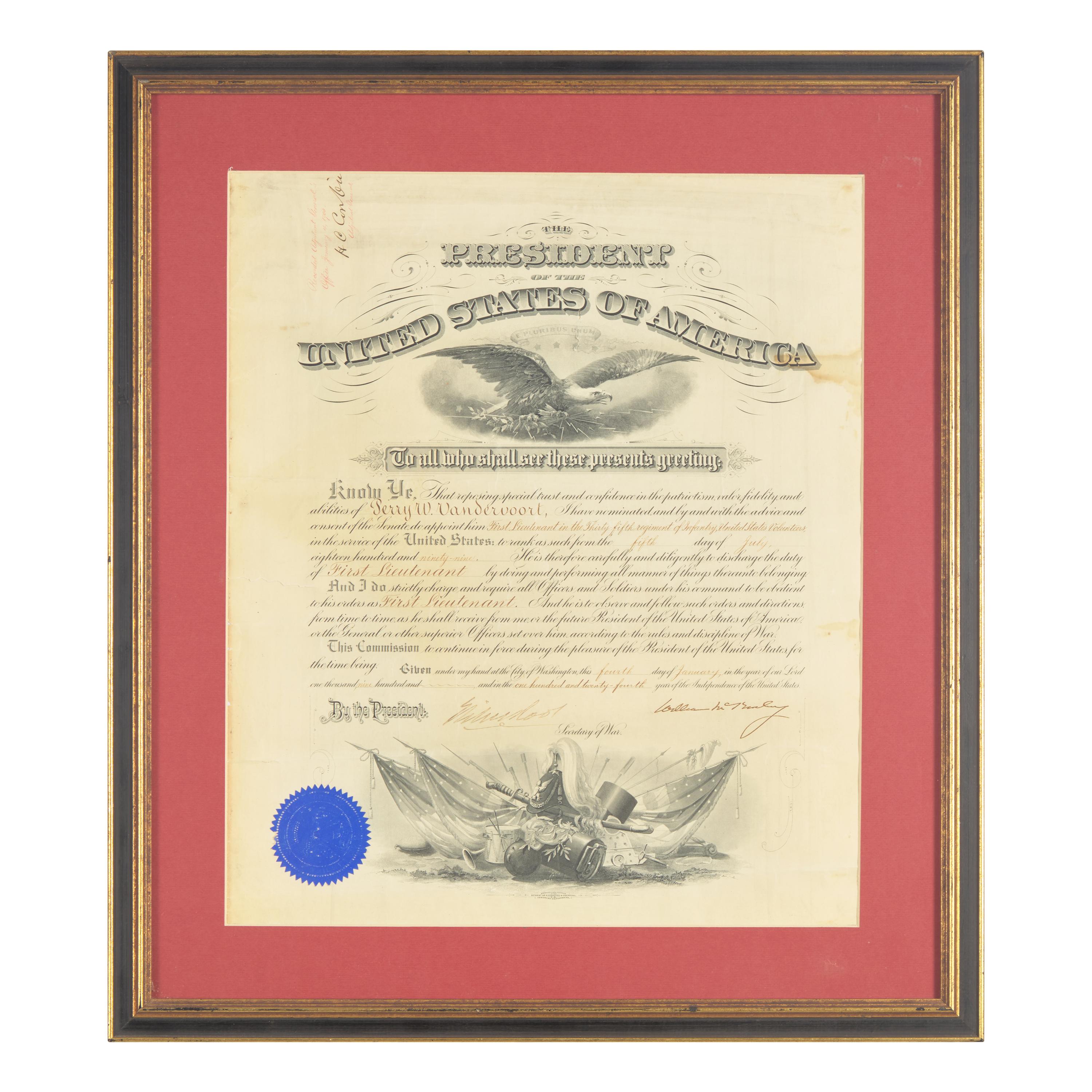 [Presidential] McKinley, William. Signed military commission