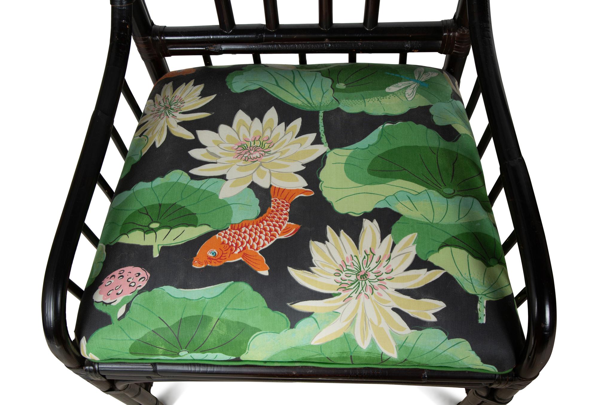 A Set of Four Palecek Chinese Chippendale Style Black Lacquer Bamboo Chairs — 20TH CENTURY
