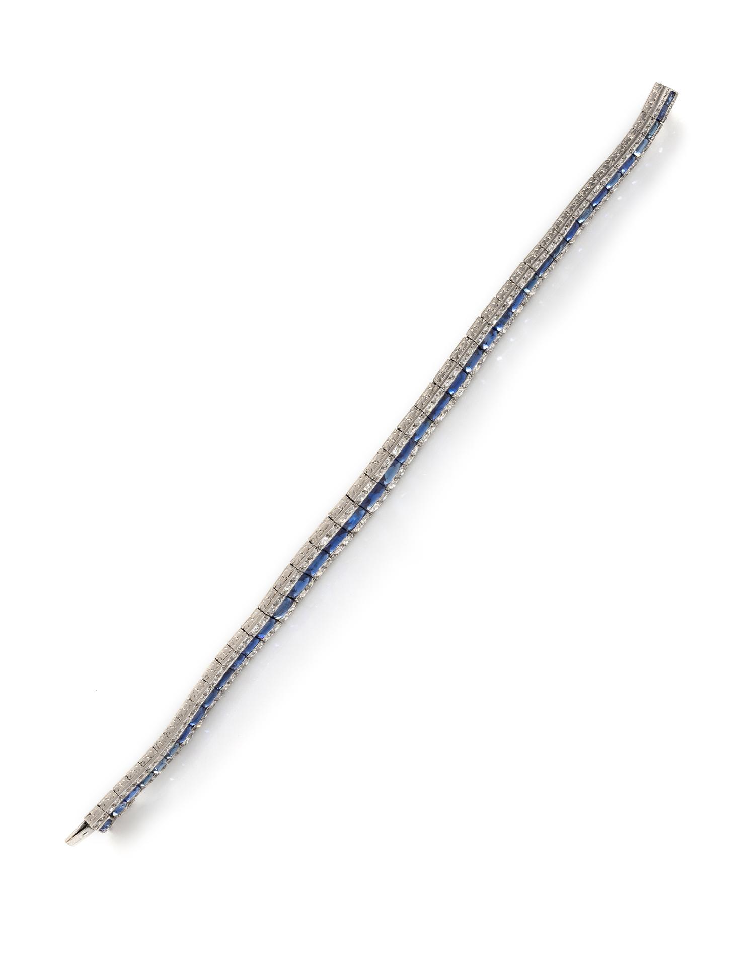 ART DECO, SAPPHIRE AND DIAMOND LINE BRACELET