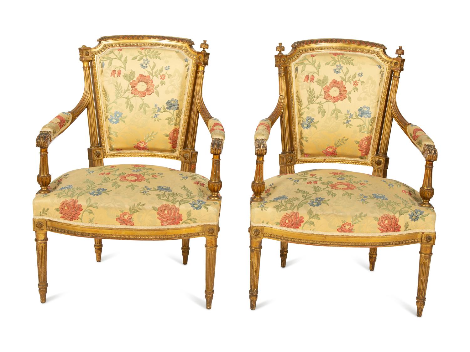 A Set of Four Louis XVI Style Giltwood Armchairs with Scalamandré Upholstery — CIRCA 1900