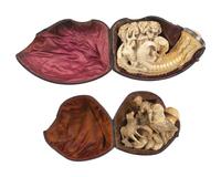 [AMERICANA - PIPES]. 2 ornately carved meerschaum pipes, each featuring animal motifs.