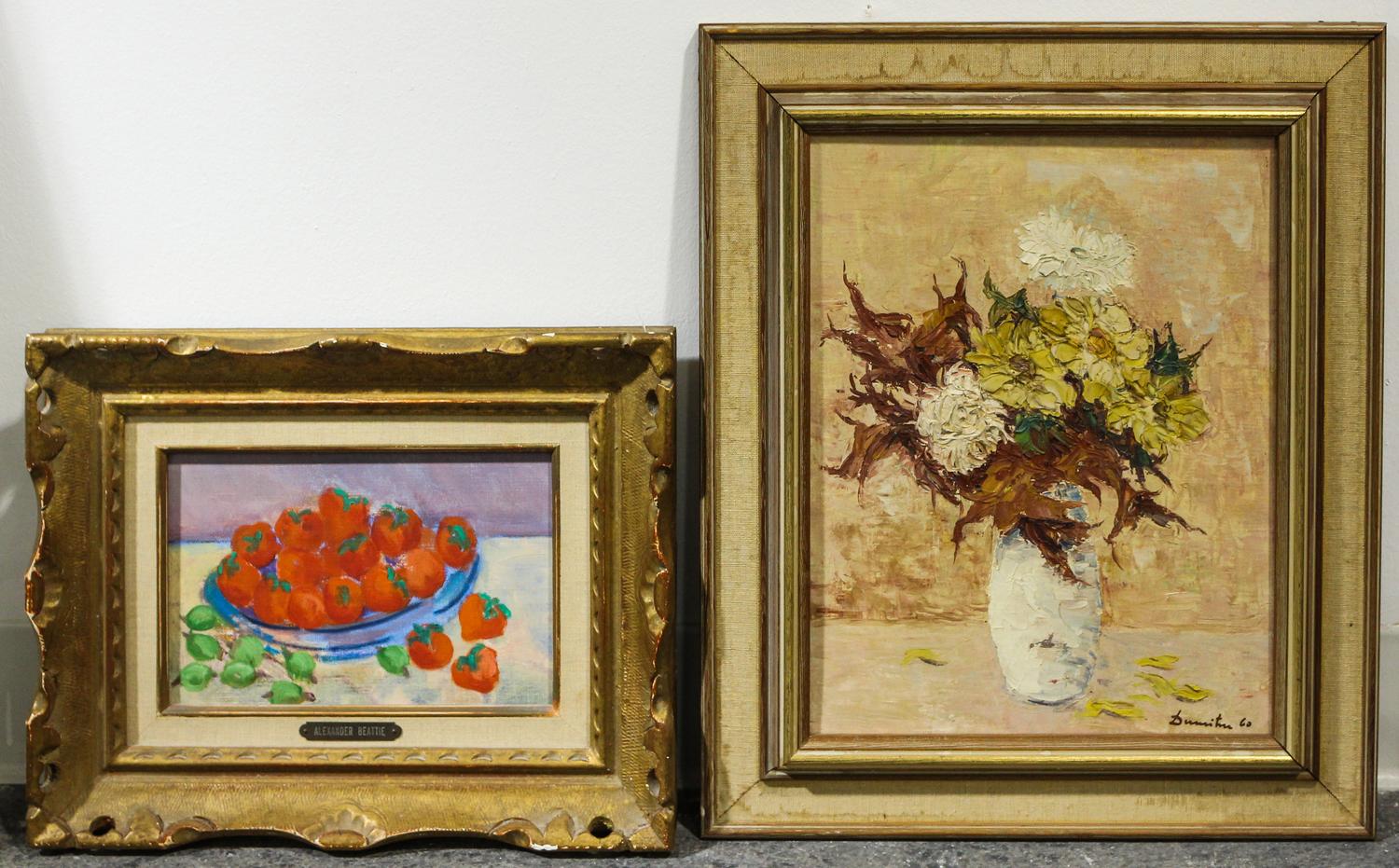 Alexander Beattie, (British, early 20th century), Still Life with Bowl of Fruit, together with another still life of flowers.