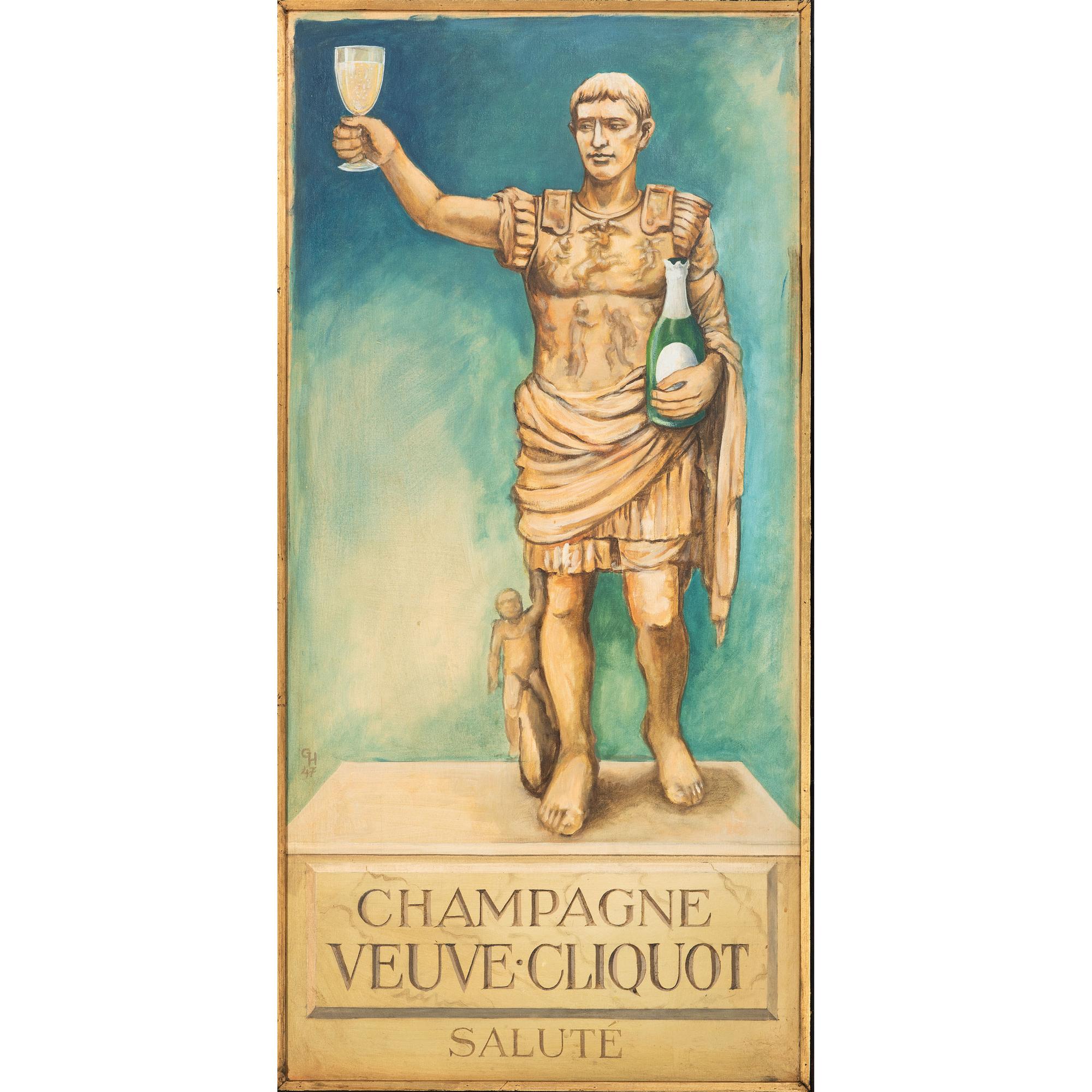 A Champagne Veuve Cliquot Augustus Caesar Painted Advertising Sign