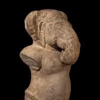 A Khmer Grey Sandstone Figure of Ganesha, Angkor Period, 10th-11th Century 十-十一世紀 吳哥窟灰沙岩象鼻天立像