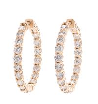 A Pair of 14 Karat Yellow Gold and Diamond Hoop Earrings,