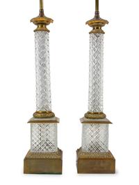 A Pair of Gilt Metal Mounted Cut Glass Columnar Lamps