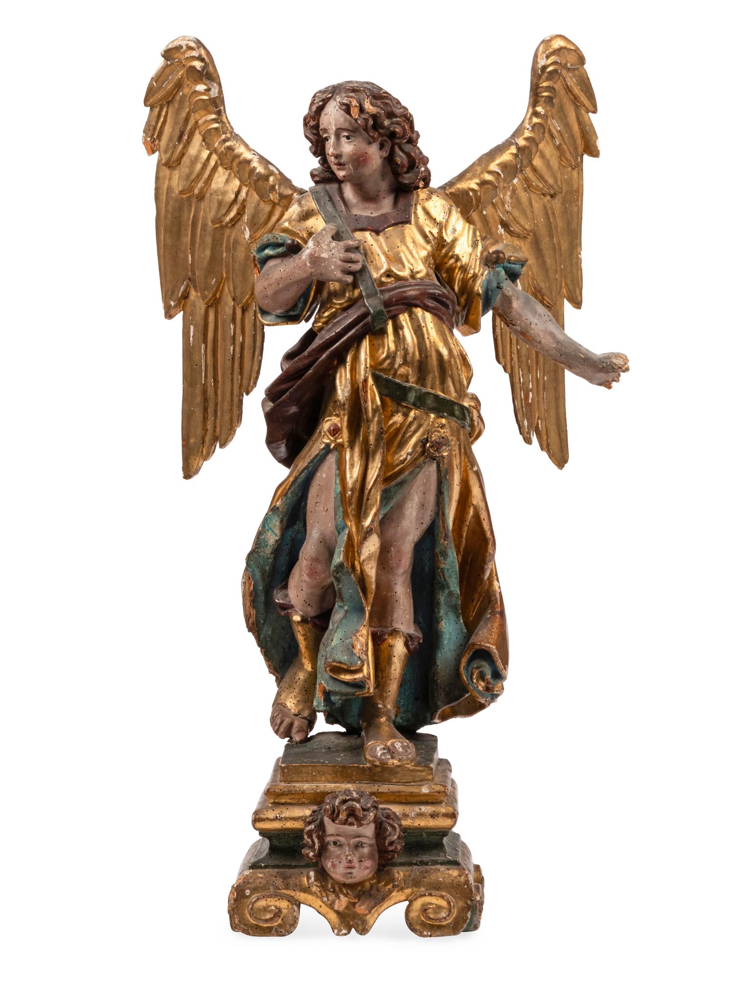 An Italian Polychrome Painted and Parcel-Gilt Angel Figure