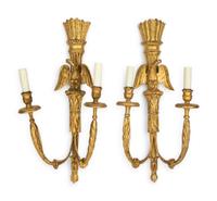 A Group of Six Regency Style Giltwood Two-Light Sconces