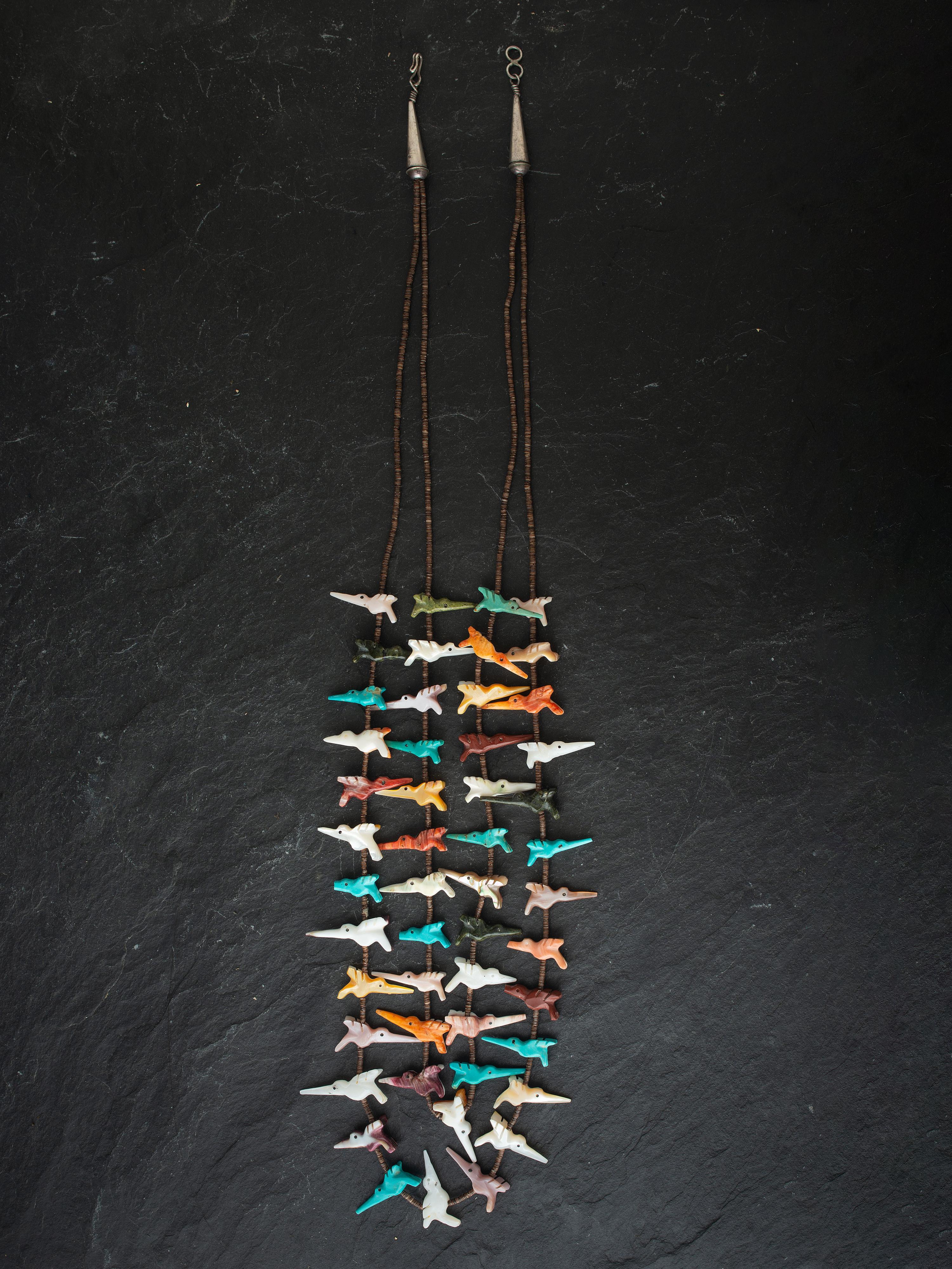 Pair of Multi-strand Zuni Fetish Necklaces and Earrings