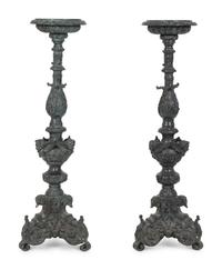 A Pair of Large Patinated Bronze Prickets — 19TH CENTURY