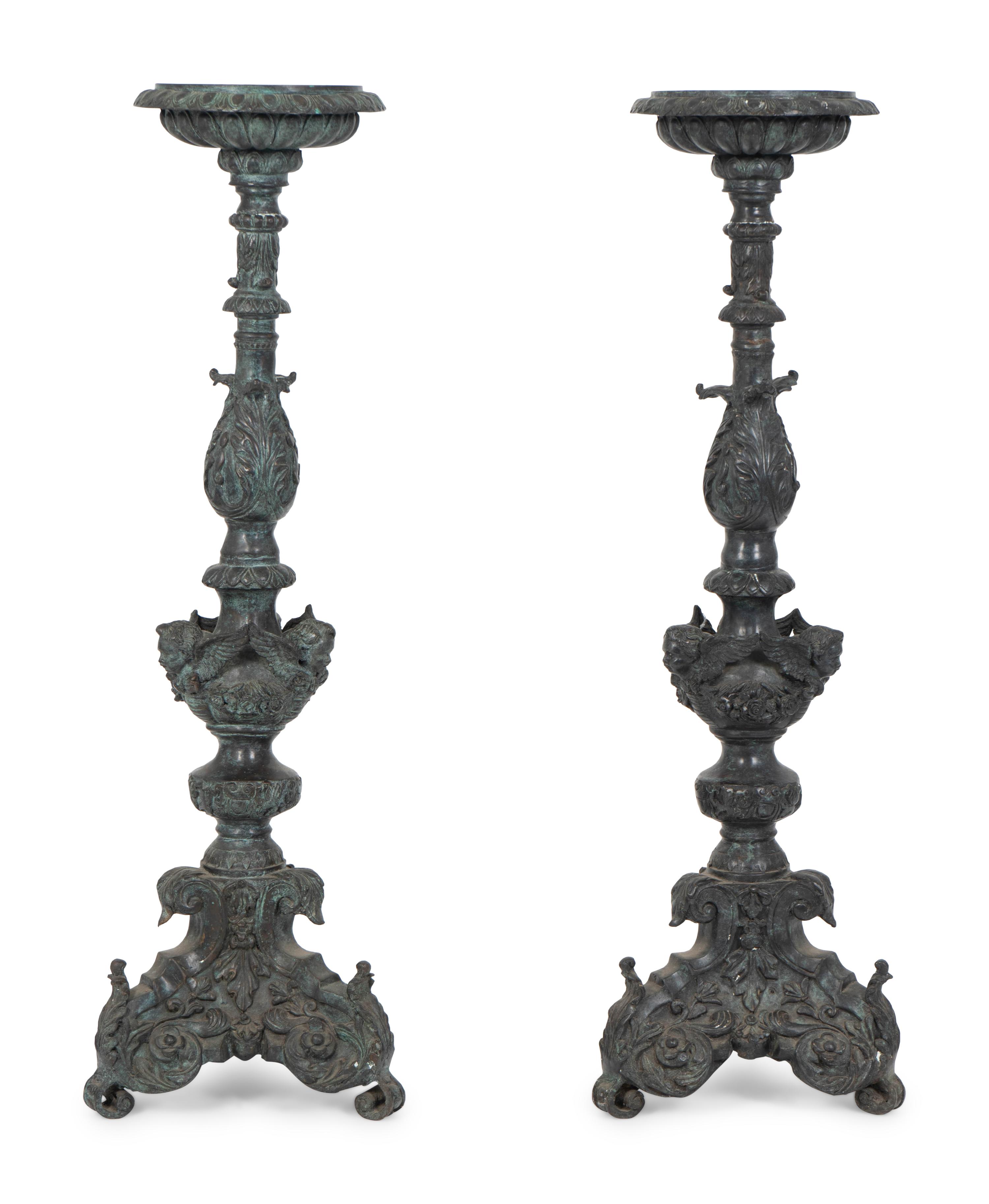 A Pair of Large Patinated Bronze Prickets — 19TH CENTURY