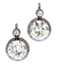 A Pair of Victorian Silver Topped Gold and Diamond Earrings, 4.70 dwts.