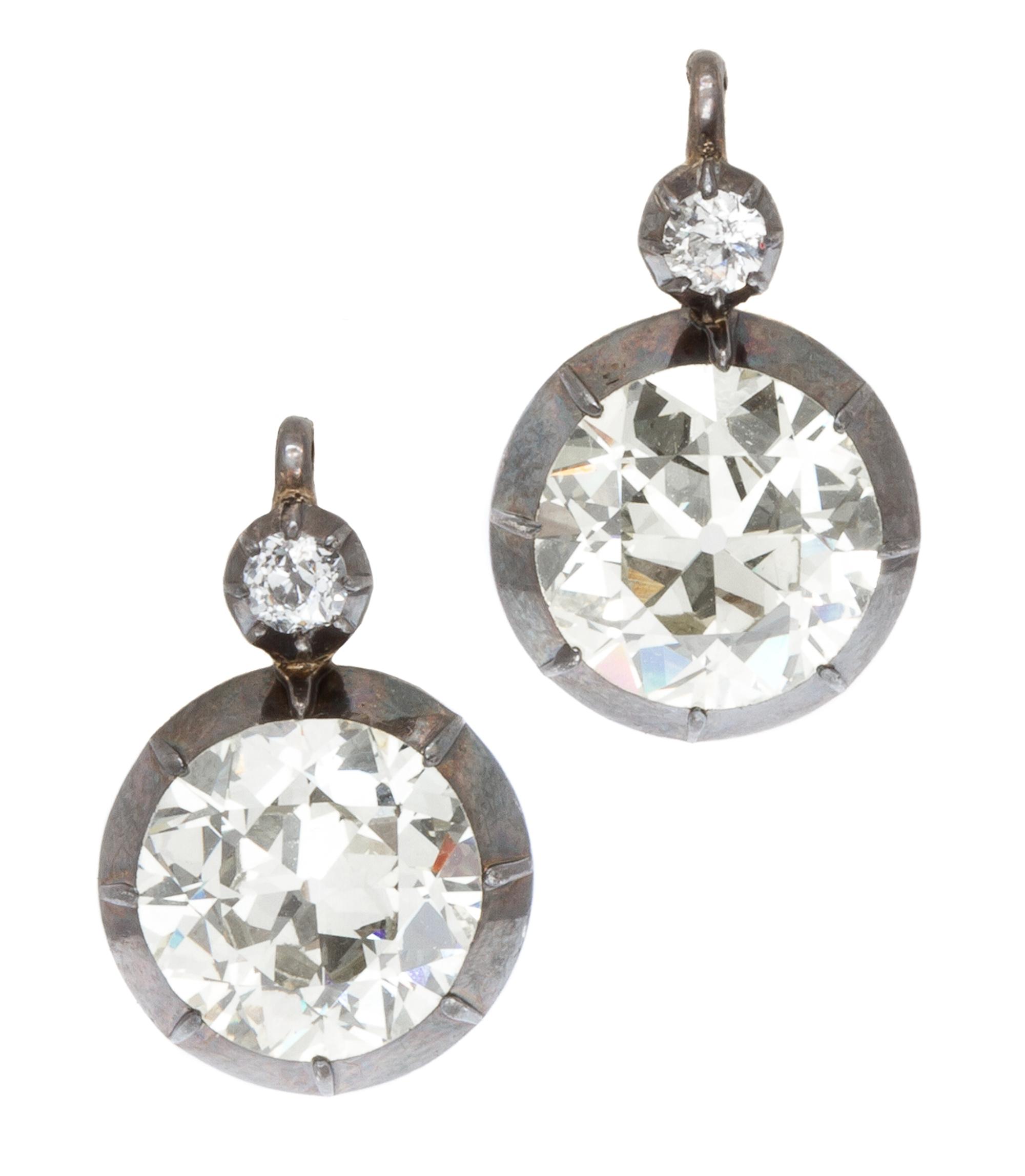 A Pair of Victorian Silver Topped Gold and Diamond Earrings, 4.70 dwts.