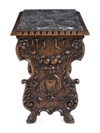 A Renaissance Revival Walnut Marble-Inset Side Table
