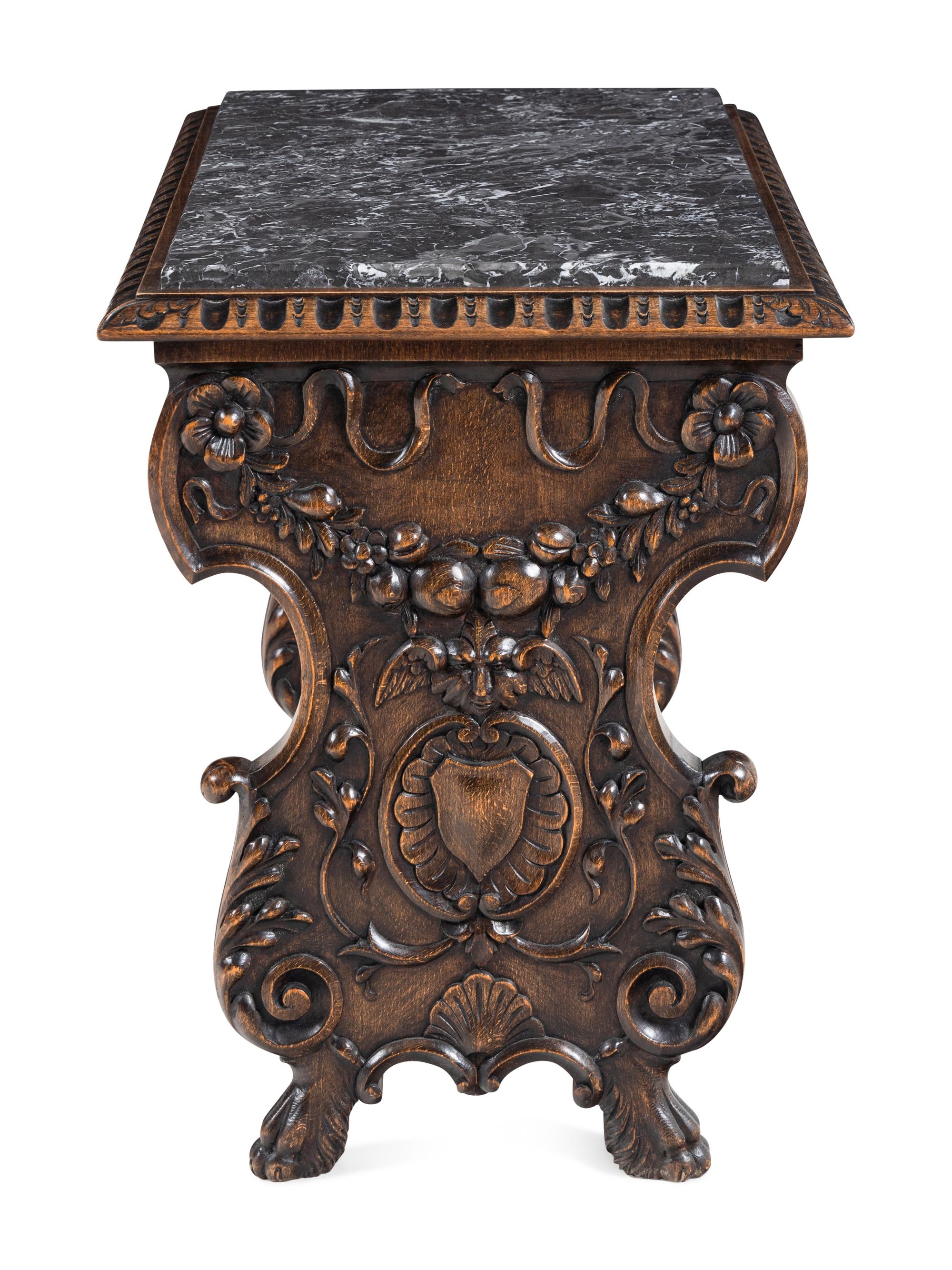 A Renaissance Revival Walnut Marble-Inset Side Table