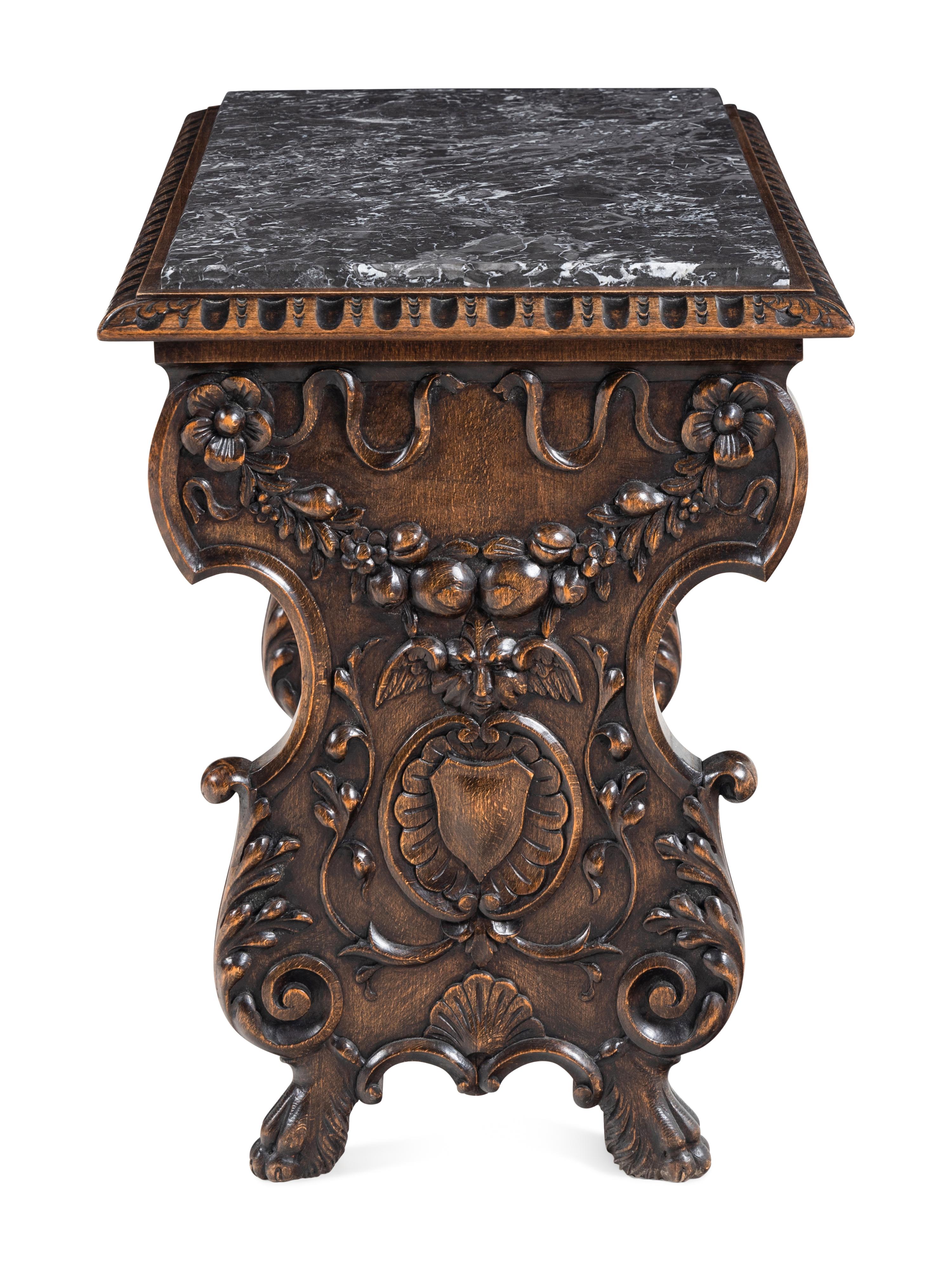 A Renaissance Revival Walnut Marble-Inset Side Table