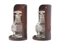 A Pair of George III Mahogany Decanter Stands With Cut Glass Decanters