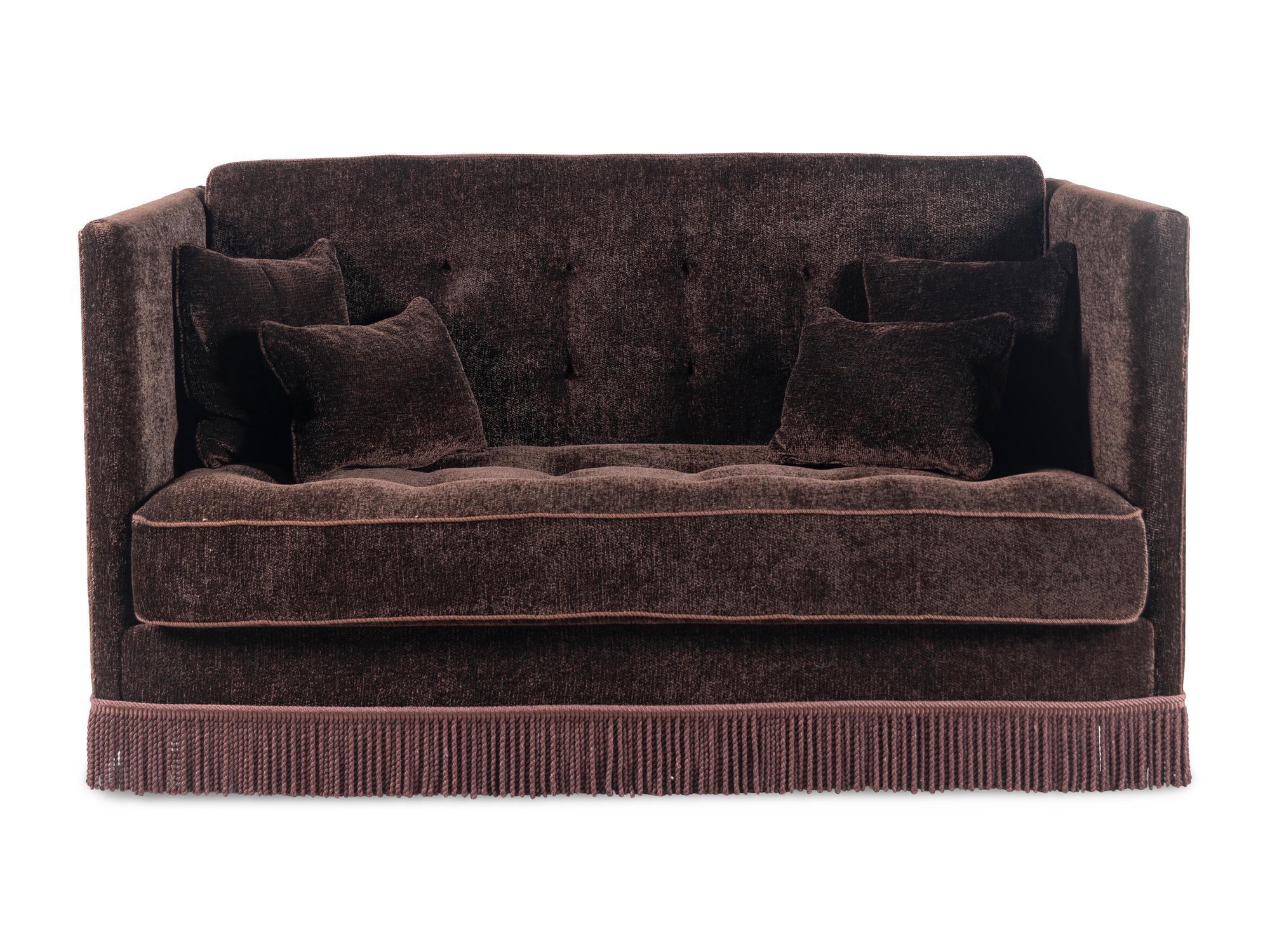 A Custom Tweed-Upholstered Sofa with Bullion Fringe