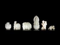 Six Chinese Carved Celadon Jade Figural Groups