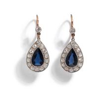 ANTIQUE, BLUE GLASS AND DIAMOND EARRINGS
