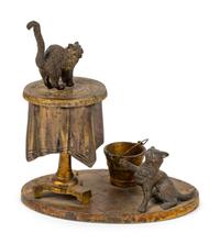 Three Continental Cat-Themed Inkwells