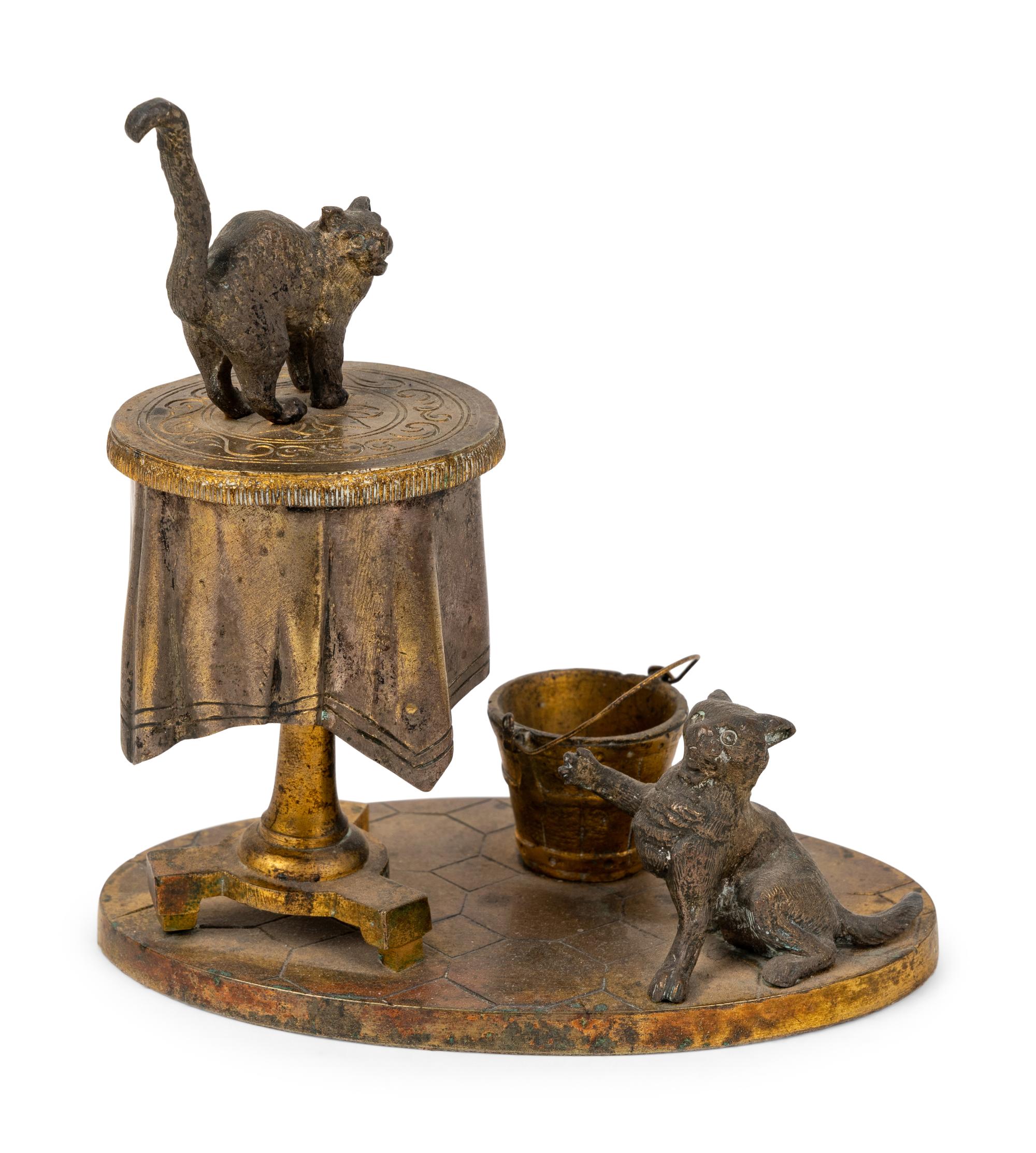 Three Continental Cat-Themed Inkwells
