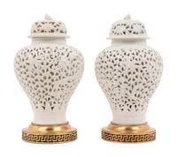 A Pair of White-Glazed Pierced Porcelain Jars Mounted as Lamps