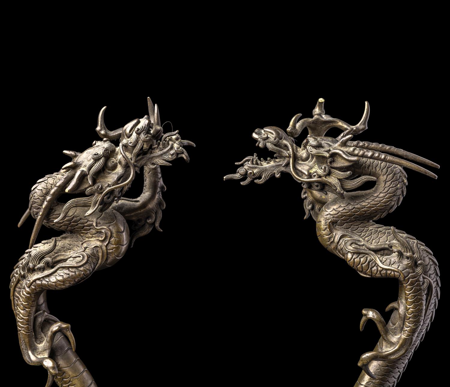 A Pair of Japanese Bronze 'Dragon' Okimono
